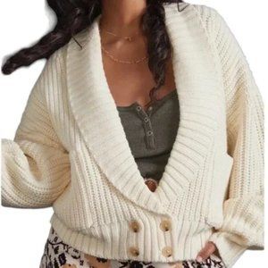 Anthropologie Deep V-Neck Cable Knit Cardigan Sweater, Size XS